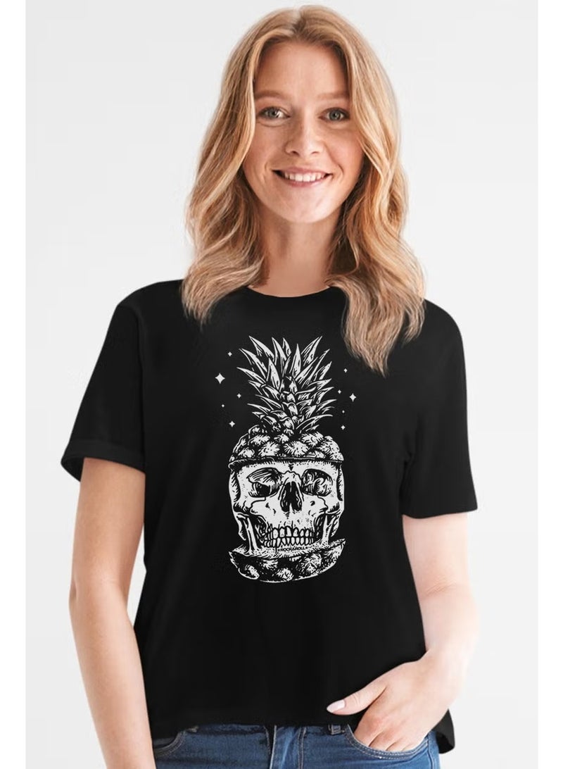 Rock&Roll Pineapple Head Black Short Sleeve Women's T-Shirt - Image 1